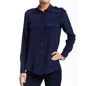 NEW VINCE Patch Pocket Long Sleeve Silk Blouse - Work to Dinner, Small